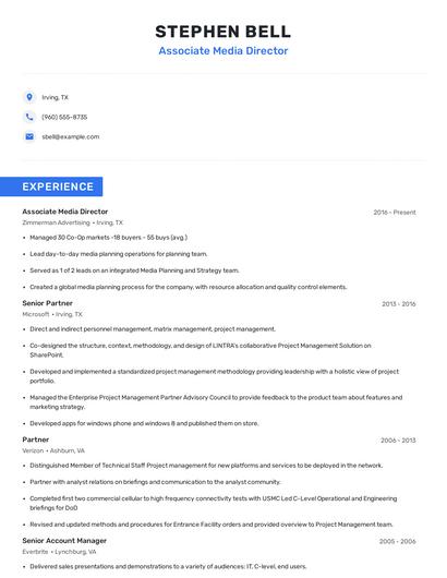 Associate Media Director Resume