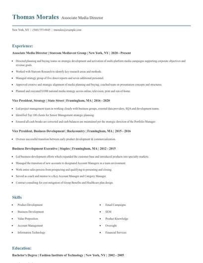 Associate Media Director Resume
