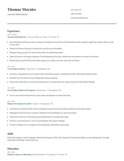 Associate Media Director Resume
