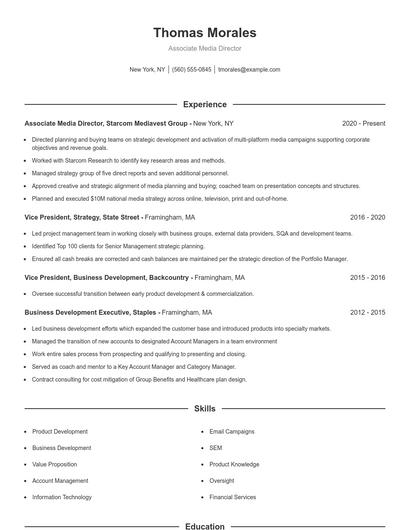 Associate Media Director Resume