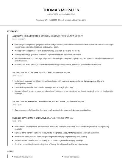 Associate Media Director Resume