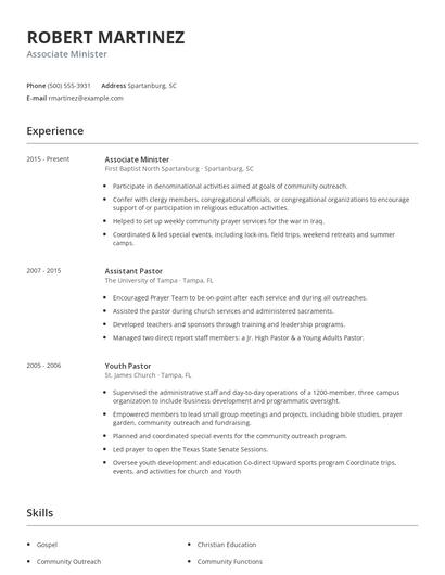 Associate Minister Resume