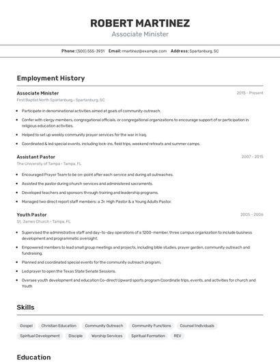 Associate Minister Resume