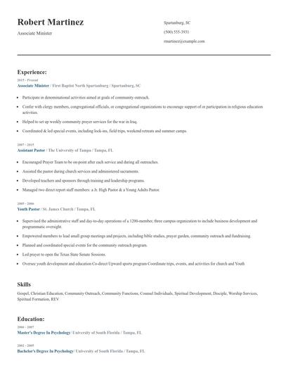 Associate Minister Resume