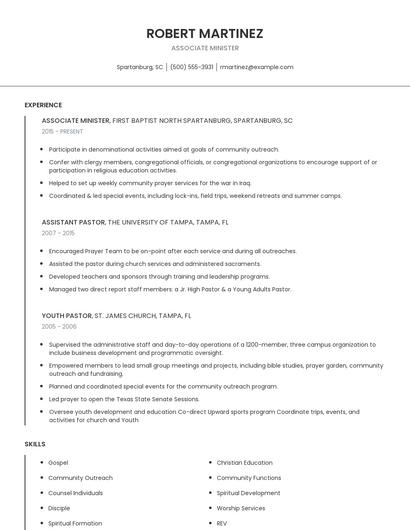 Associate Minister Resume