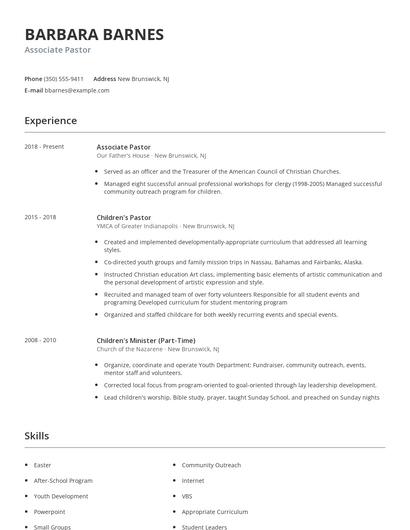 Associate Pastor Resume