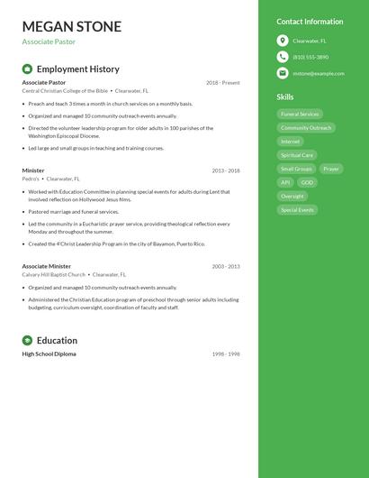 Associate Pastor Resume