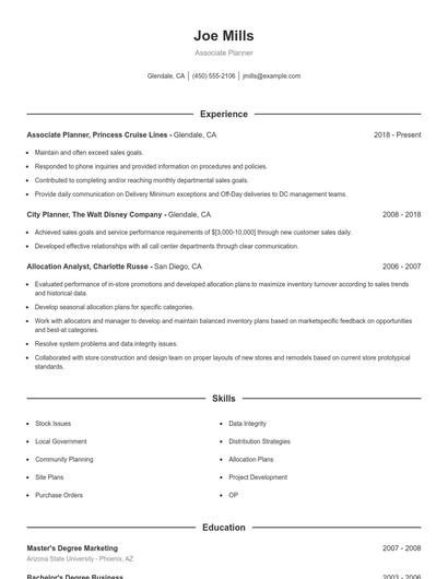Associate Planner Resume