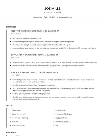 Associate Planner Resume
