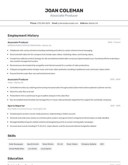 Associate Producer Resume