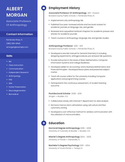 Associate Professor Of Anthropology Resume
