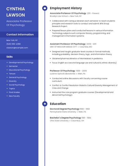 Associate Professor Of Psychology Resume