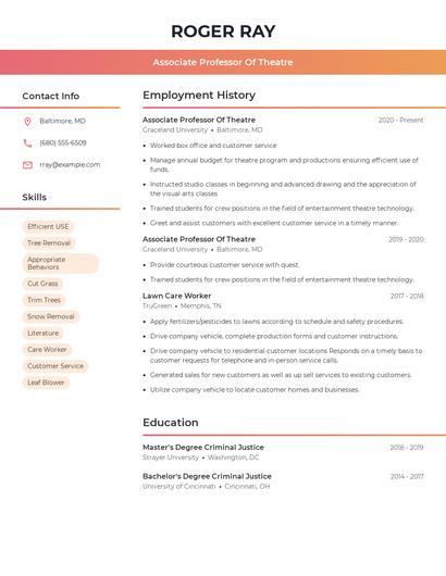 Associate Professor Of Theatre Resume