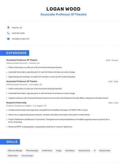 Associate Professor Of Theatre Resume