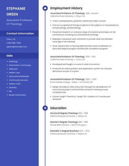 Associate Professor Of Theology Resume