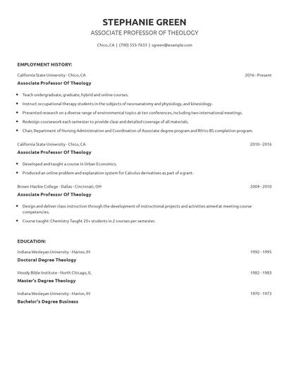 Associate Professor Of Theology Resume