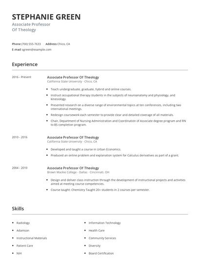 Associate Professor Of Theology Resume