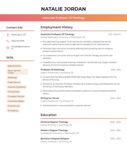 Associate Professor Of Theology Resume