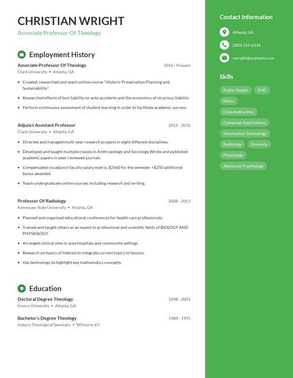 Associate Professor Of Theology Resume