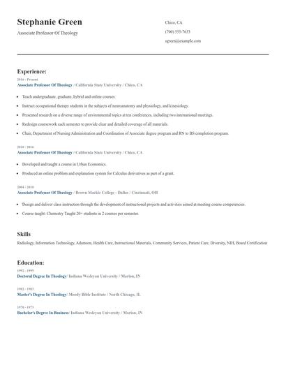 Associate Professor Of Theology Resume