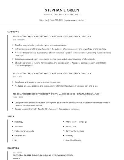 Associate Professor Of Theology Resume