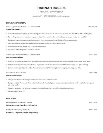 Associate Professor Resume