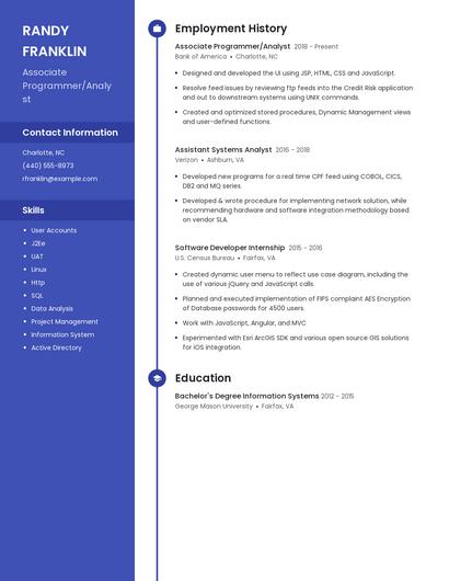 Associate Programmer/Analyst Resume