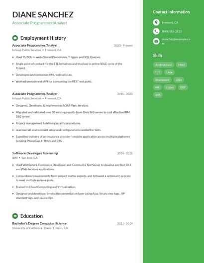 Associate Programmer/Analyst Resume