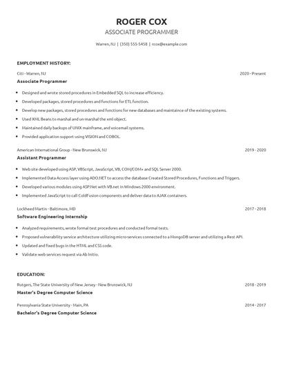 Associate Programmer Resume