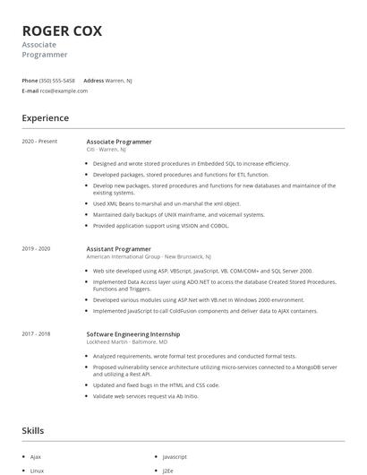 Associate Programmer Resume
