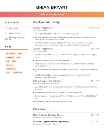 Associate Programmer Resume