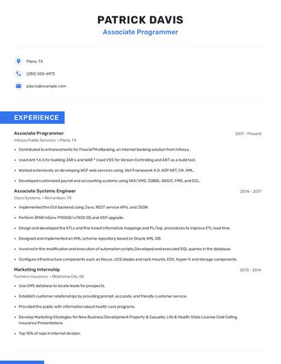 Associate Programmer Resume