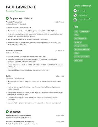 Associate Programmer Resume