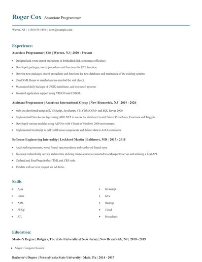 Associate Programmer Resume