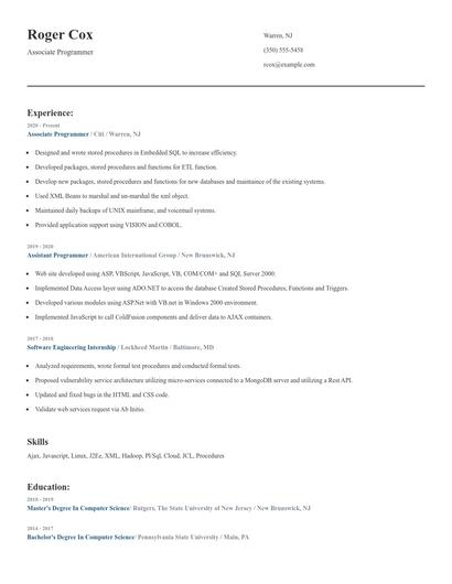 Associate Programmer Resume