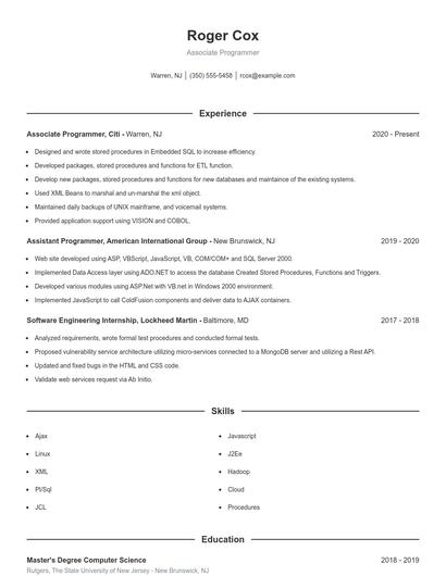Associate Programmer Resume