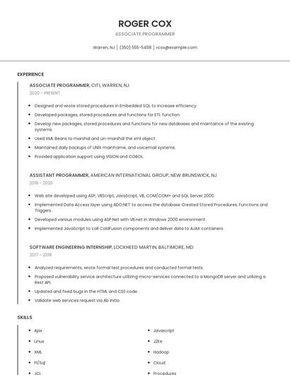 Associate Programmer Resume