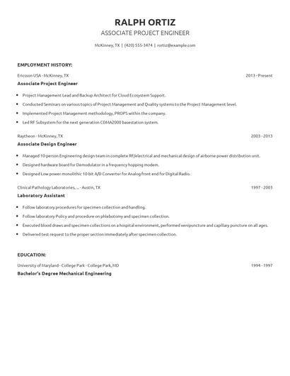 Associate Project Engineer Resume