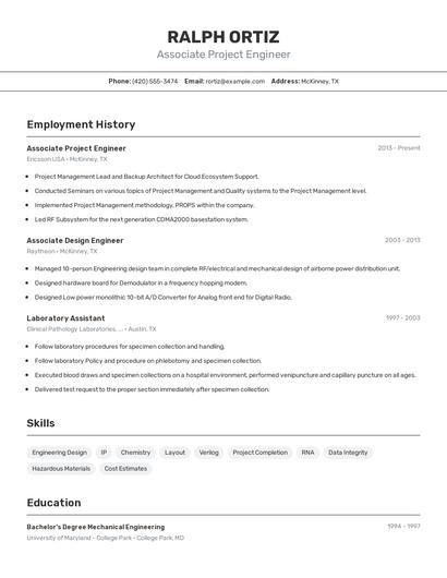 Associate Project Engineer Resume
