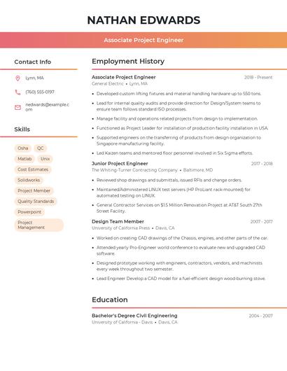 Associate Project Engineer Resume