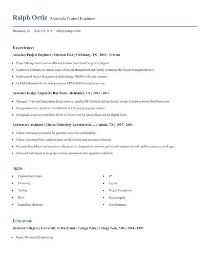 Associate Project Engineer Resume