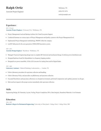 Associate Project Engineer Resume