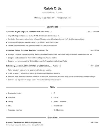 Associate Project Engineer Resume