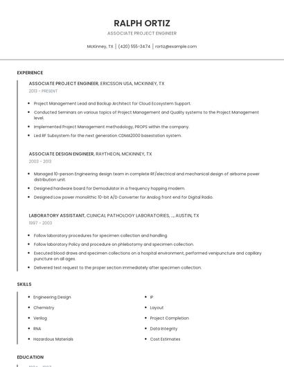 Associate Project Engineer Resume