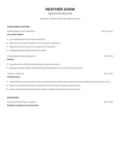 Associate Realtor Resume