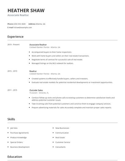 Associate Realtor Resume