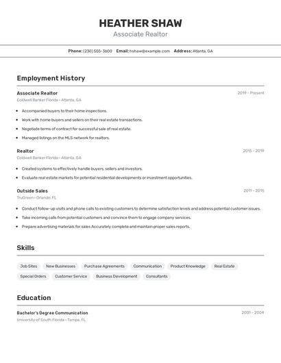 Associate Realtor Resume