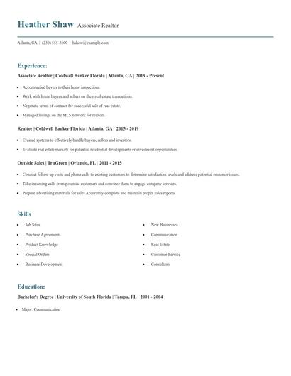 Associate Realtor Resume