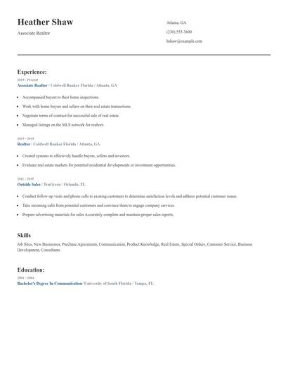 Associate Realtor Resume