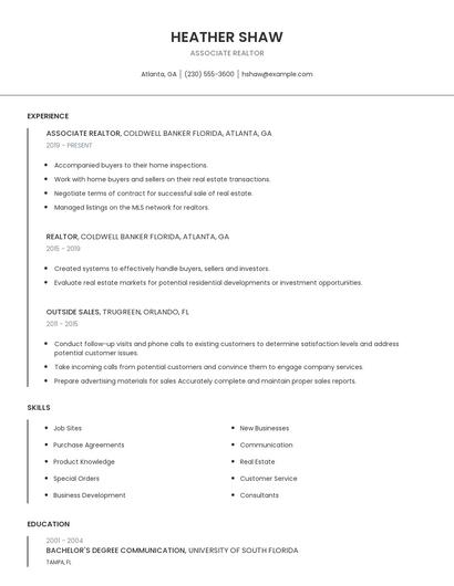 Associate Realtor Resume